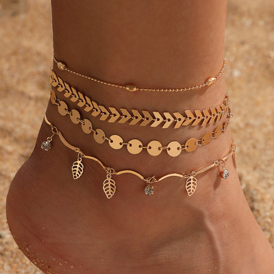 Tocona Boho Crystal Tree Leaf Tassel Anklet για Γυναικείες Γεωμετρία Κοίλο Μεταλλικό Ρυθμιζόμενο Σετ Κόσμημα Κοσμήματα 4τμχ/σετ 15619