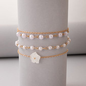 Tocona Pretty White Flowers Anklet Moteriška Elegantiška perlų akmenų karoliukai pėdų grandinėlė lydinio metalo papuošalai Dovana 3vnt/komplektas 20850