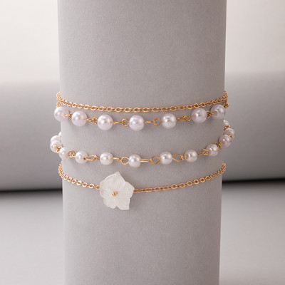 Tocona Pretty White Flowers Anklet Moteriška Elegantiška perlų akmenų karoliukai pėdų grandinėlė lydinio metalo papuošalai Dovana 3vnt/komplektas 20850