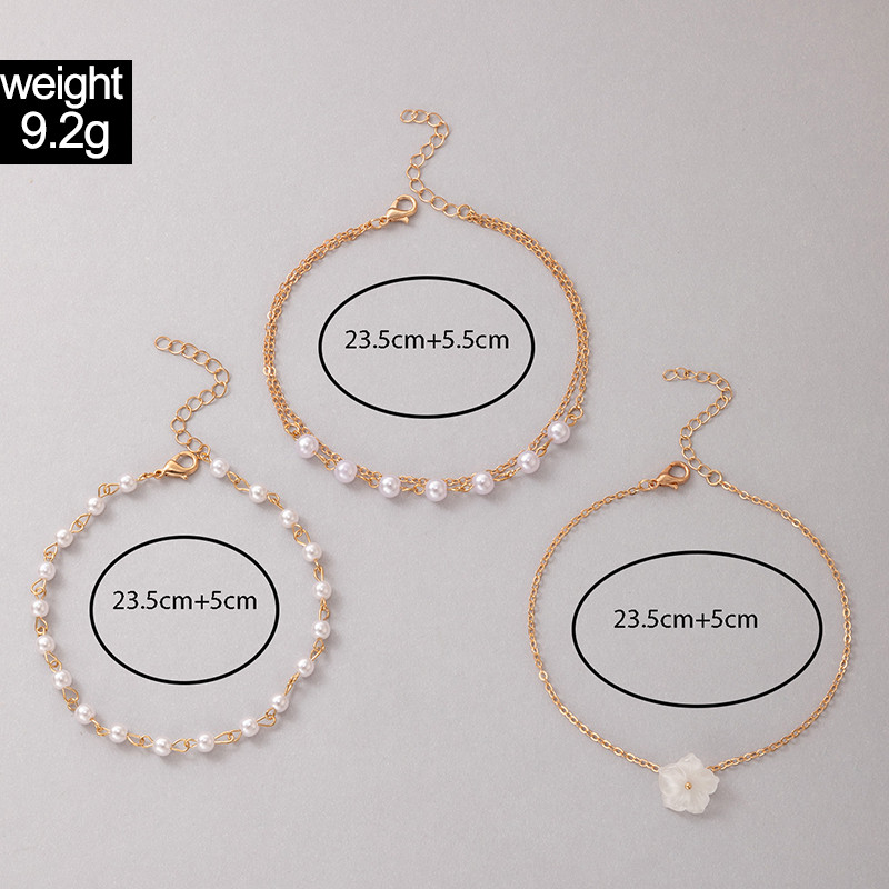 Tocona Pretty White Flowers Anklet Moteriška Elegantiška perlų akmenų karoliukai pėdų grandinėlė lydinio metalo papuošalai Dovana 3vnt/komplektas 20850