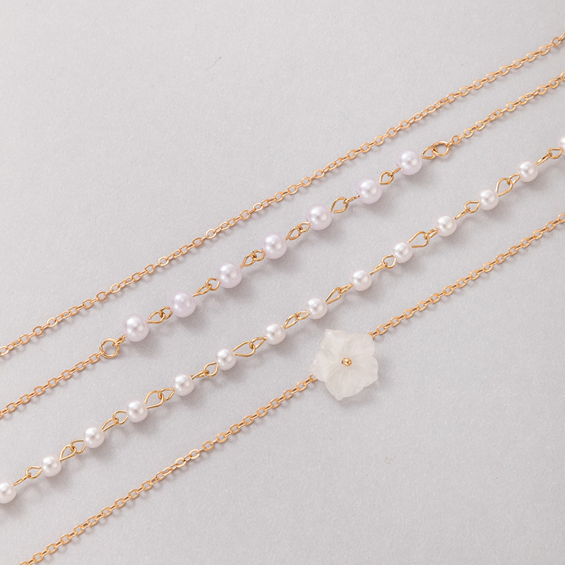 Tocona Pretty White Flowers Anklet Moteriška Elegantiška perlų akmenų karoliukai pėdų grandinėlė lydinio metalo papuošalai Dovana 3vnt/komplektas 20850