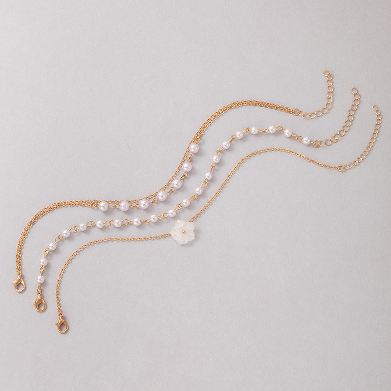 Tocona Pretty White Flowers Anklet Moteriška Elegantiška perlų akmenų karoliukai pėdų grandinėlė lydinio metalo papuošalai Dovana 3vnt/komplektas 20850