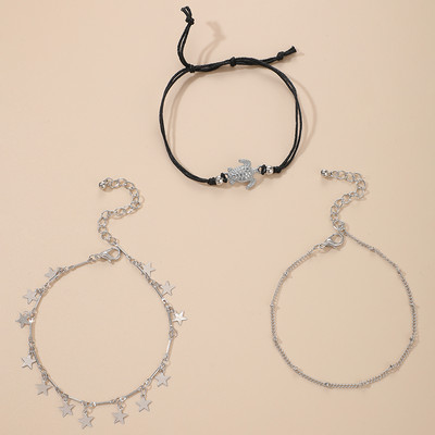 Tocona Bohemian Sea Turtle Star Kutas Kulkšnys Juoda Virvė Sidabrinė Spalva Reguliuojama pėdų grandinėlė Vasariniai papuošalai 3vnt/komplektas 13480