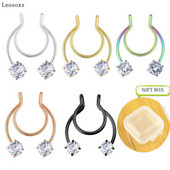 Leosoxs 2 buc Inele pentru nas fals din oțel inoxidabil Inel pentru nas fals Inel pentru septum cu zircon Inel pentru nas Piercing pentru corp Clip pentru nas