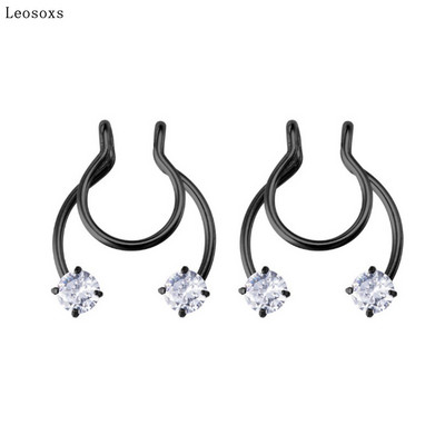 Leosoxs 2 buc Inele pentru nas fals din oțel inoxidabil Inel pentru nas fals Inel pentru septum cu zircon Inel pentru nas Piercing pentru corp Clip pentru nas