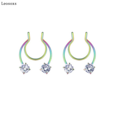 Leosoxs 2 buc Inele pentru nas fals din oțel inoxidabil Inel pentru nas fals Inel pentru septum cu zircon Inel pentru nas Piercing pentru corp Clip pentru nas