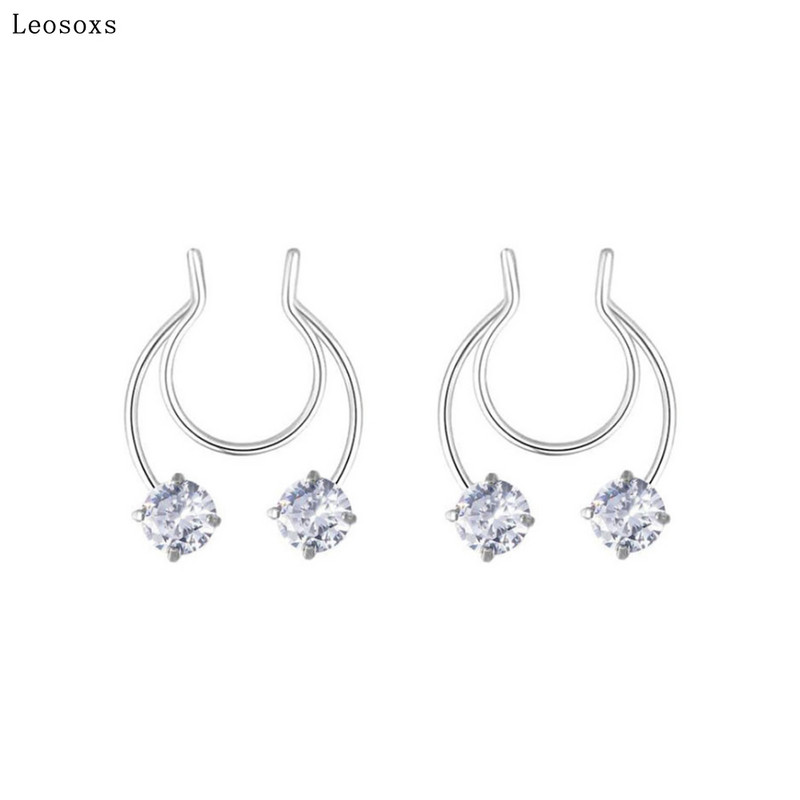 Leosoxs 2 buc Inele pentru nas fals din oțel inoxidabil Inel pentru nas fals Inel pentru septum cu zircon Inel pentru nas Piercing pentru corp Clip pentru nas