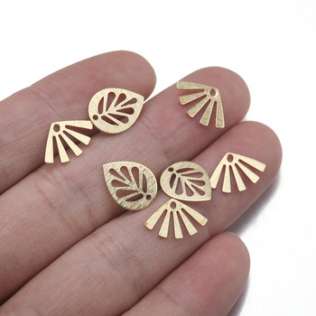 50 бр./лот текстуриран необработен месинг, уникални листа Chamrs Fan Shaped Sunburst Charms, висулка за направи си сам обеци, гривни, изработка на бижута