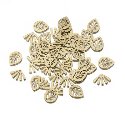 50 бр./лот текстуриран необработен месинг, уникални листа Chamrs Fan Shaped Sunburst Charms, висулка за направи си сам обеци, гривни, изработка на бижута