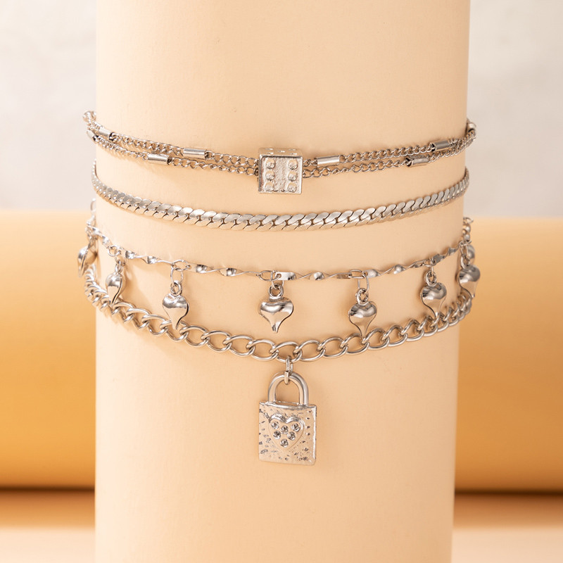 Tocona 4 buc/set Charms Blocare inimă ciucuri gleznele pentru femei Vintage culoare argintie Lanțuri în straturi Accesorii de bijuterii pentru femei 16749