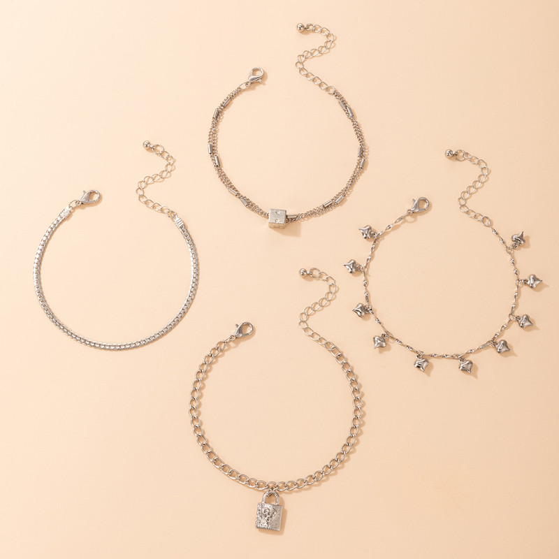 Tocona 4 buc/set Charms Blocare inimă ciucuri gleznele pentru femei Vintage culoare argintie Lanțuri în straturi Accesorii de bijuterii pentru femei 16749