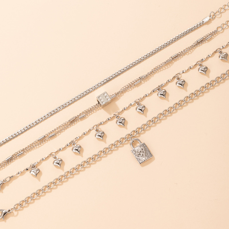 Tocona 4 buc/set Charms Blocare inimă ciucuri gleznele pentru femei Vintage culoare argintie Lanțuri în straturi Accesorii de bijuterii pentru femei 16749