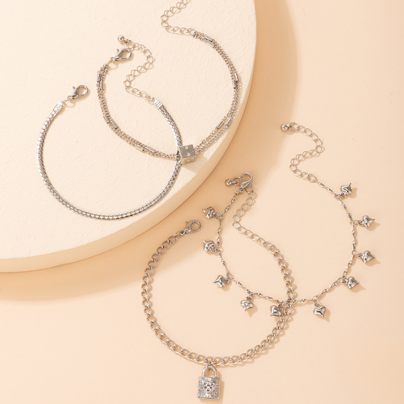 Tocona 4 buc/set Charms Blocare inimă ciucuri gleznele pentru femei Vintage culoare argintie Lanțuri în straturi Accesorii de bijuterii pentru femei 16749