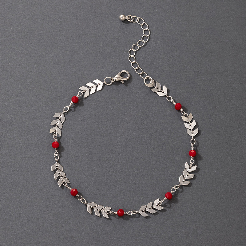 Tocona glezne boeme reglabile cu margele roșii pentru femei de culoare argintie săgeată geometrie din aliaj de lanțuri pentru picioare Accesorii de bijuterii 20642