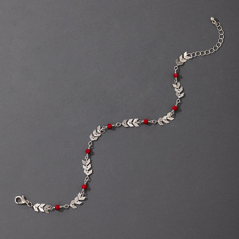 Tocona glezne boeme reglabile cu margele roșii pentru femei de culoare argintie săgeată geometrie din aliaj de lanțuri pentru picioare Accesorii de bijuterii 20642