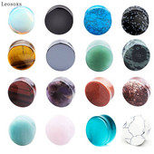 Leosoxs 2vnt apvalūs akmeniniai ausų kištukai, 5-25 mm prailginimo tuneliai Madingi auskarų vėrimas kūno papuošalai