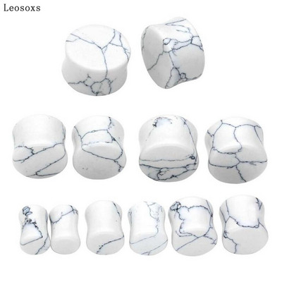 Leosoxs 2vnt apvalūs akmeniniai ausų kištukai, 5-25 mm prailginimo tuneliai Madingi auskarų vėrimas kūno papuošalai