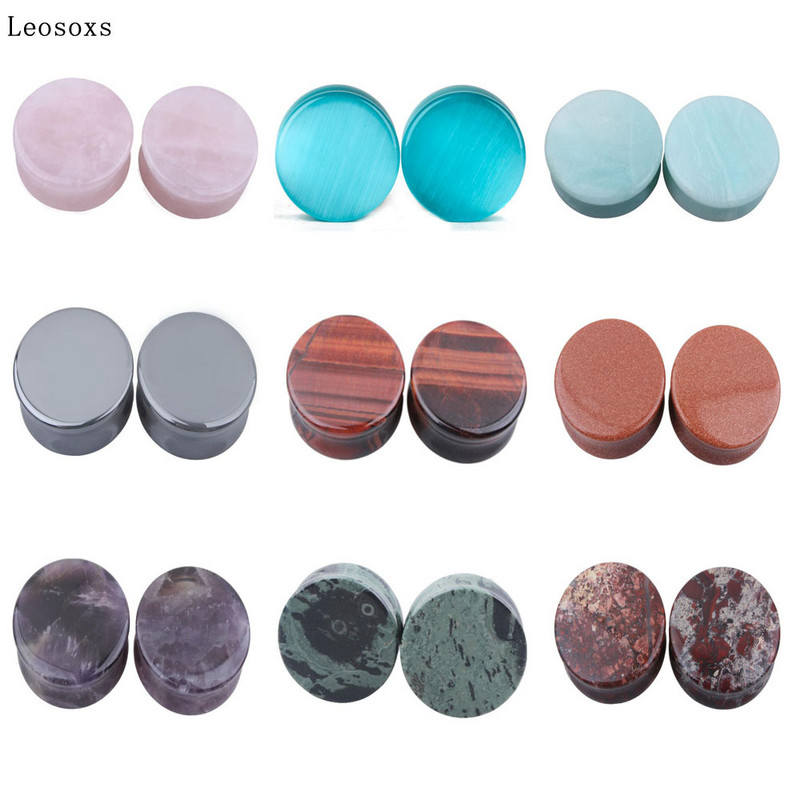 Leosoxs 2 buc dopuri de urechi rotunde din piatra Expander 5-25 mm Tuneluri de extensie Moda Piercing Bijuterii pentru corp