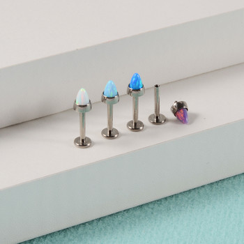 Leosoxs 1Pc Opal Tip Cone Head Lip Nail Opal G23 Titanium T Inner Tooth Lip Ring 16G Internal Thread Piercing Bone Nail σκουλαρίκια