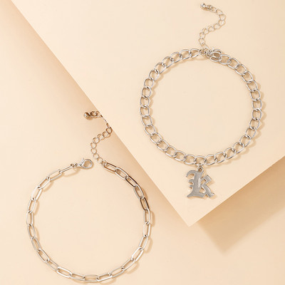 Tocona 2vnt./rinkinys Nauja mados raidė K Kulkšnys moterims Vyrams Stora grandinėlė sidabro spalvos lydinio metalo reguliuojami papuošalai 19931 m.