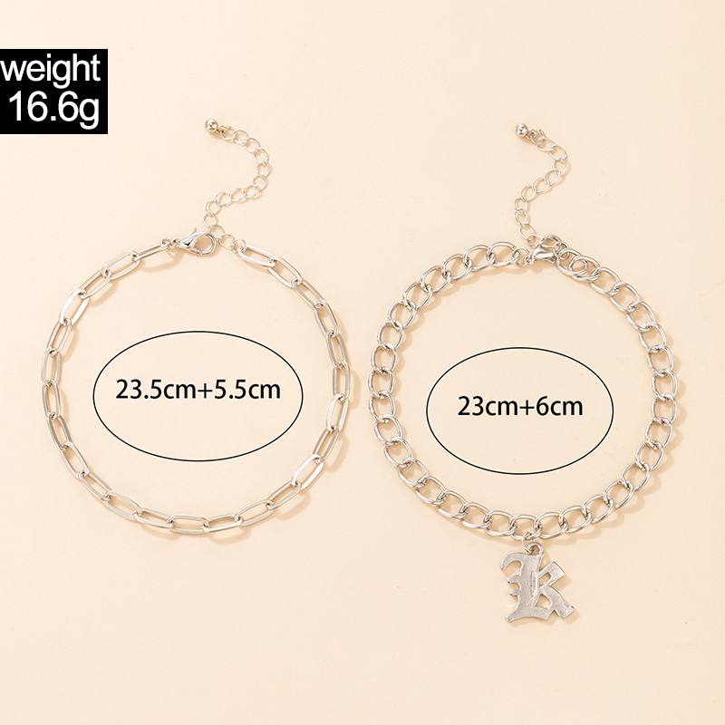Tocona 2 buc/seturi New Fashion Letter K gleznă pentru femei bărbați lanț gros argint culoare aliaj metal bijuterii reglabile 19931
