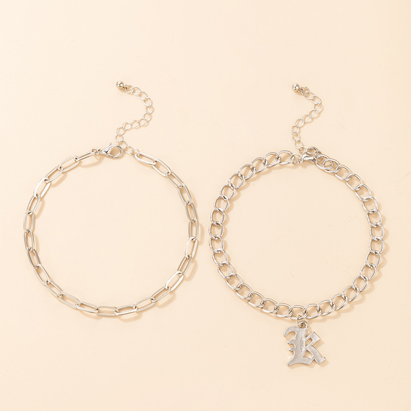 Tocona 2 buc/seturi New Fashion Letter K gleznă pentru femei bărbați lanț gros argint culoare aliaj metal bijuterii reglabile 19931