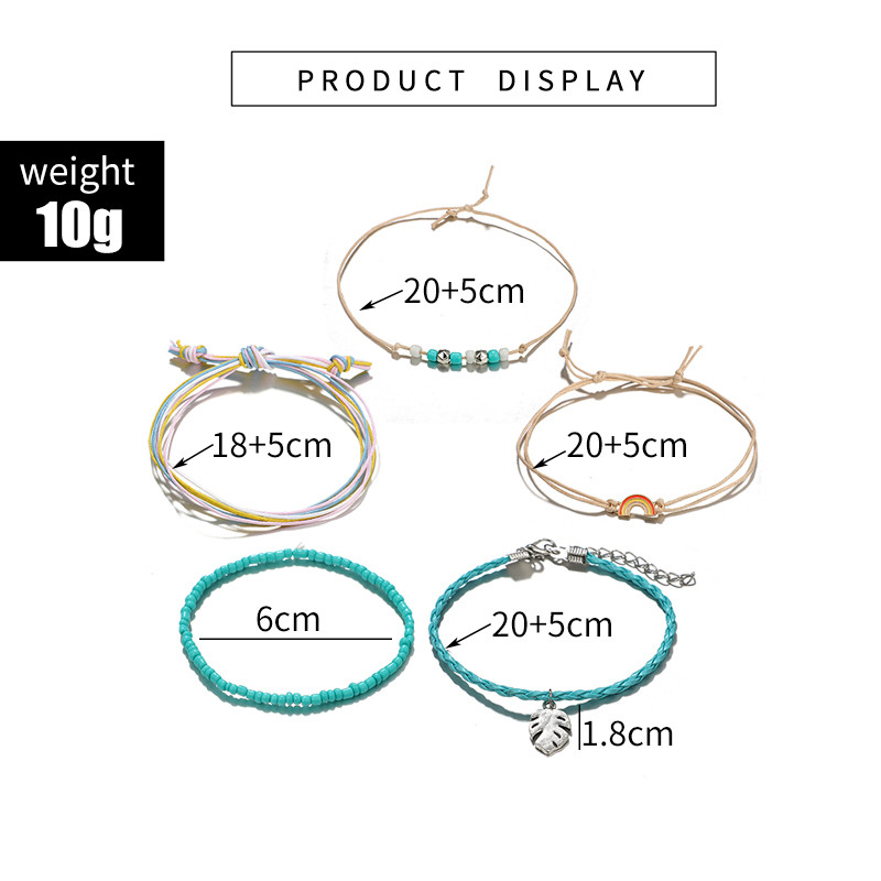 Tocona spalvingų virvių lapų vaivorykštės paplūdimio apyrankių rinkinys moterims Boho rankų darbo mėlynais karoliukais reguliuojamų apyrankių apyrankių rinkinys 6931