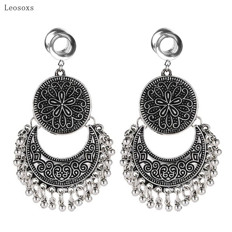 Leosoxs 2 bucăți din oțel inoxidabil calibre pentru cercei expandare 6-25 mm cercei retro cu ciucuri dopuri pentru urechi Piercing în carne bijuterii pentru corp