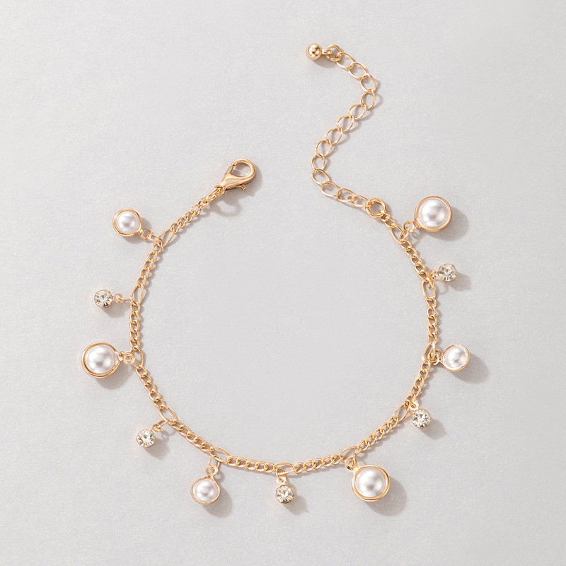 ToconaPicior de gleznă cu stras colorat pentru femei, lanț pentru picioare de perle de lux, sandale desculțe, bijuterii boeme ajustabile Gift21535