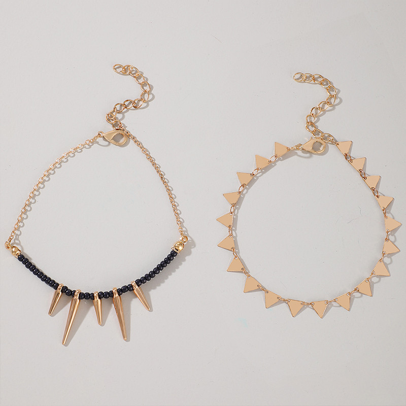 Tocona la modă 2 buc/set mărgele negre gleznă cu franjuri pentru femei Boho geometrie aliaj picior lanț bijuterii de vară cadou accesorii 9618