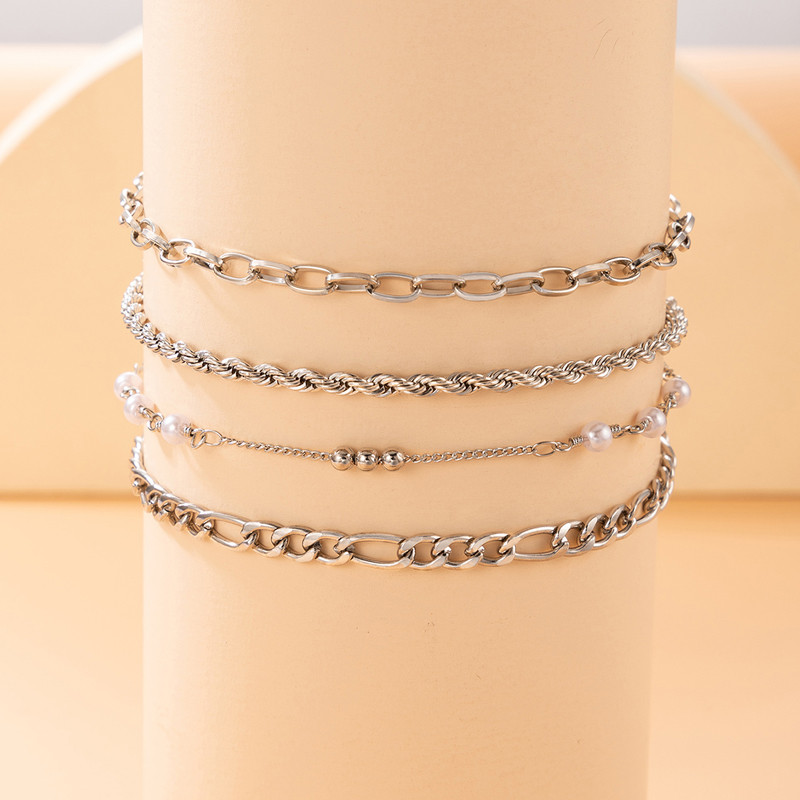 Tocona4buc/seturi Lanț pentru picioare de culoare aurie pentru femei, bărbați, gleznele din metal din aliaj, lucrate manual, bijuterii de vară ajustabile 21394