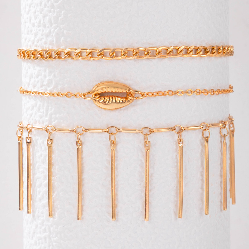 Tocona Cochilii Boeme Culoare Auriu Braci de glezna pentru Femei Charms Lanț pentru picioare Bijuterii de vară 3buc/seturi Accesorii En-gros 21474