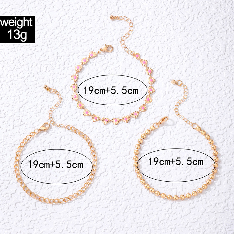 Tocona Lovely Pink Heart Brațuri pentru femei de culoare aurie Lanț pentru picioare cu margele Sandale desculțe Bijuterii reglabile 3buc/seturi 21477