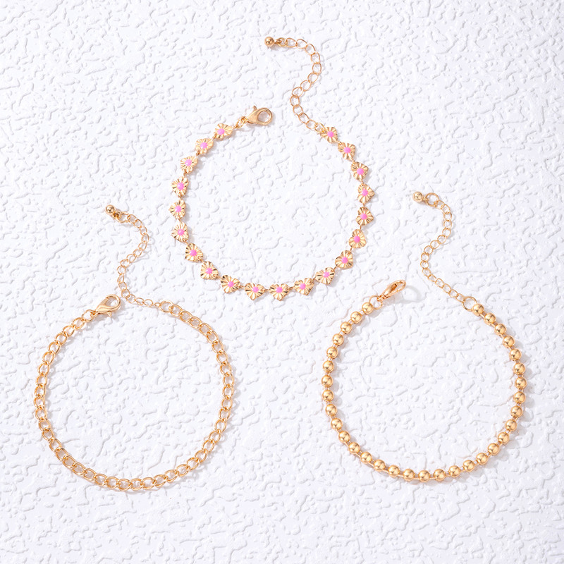 Tocona Lovely Pink Heart Brațuri pentru femei de culoare aurie Lanț pentru picioare cu margele Sandale desculțe Bijuterii reglabile 3buc/seturi 21477