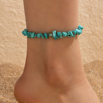 Tocona Shell potītes Sieviešu piekariņi Blue Broken Stones Ģeometrija Regulējamas pēdu ķēdes Bohemian Jewelry 1gab/komplekts 21857