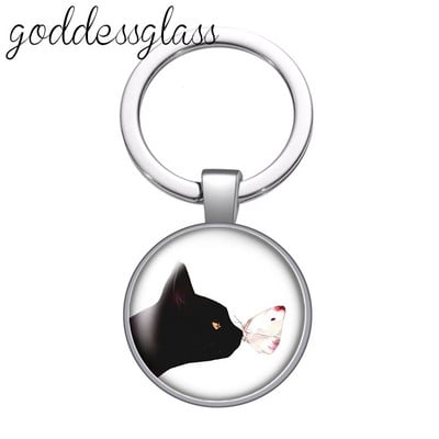 Pictură colorată Pisici Iubesc pisica animal de companie minunat rotund breloc cabochon din sticlă Geantă Breloc mașină Suport inel Brelocuri brelocuri Cadouri