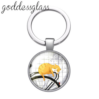 Pictură colorată Pisici Iubesc pisica animal de companie minunat rotund breloc cabochon din sticlă Geantă Breloc mașină Suport inel Brelocuri brelocuri Cadouri