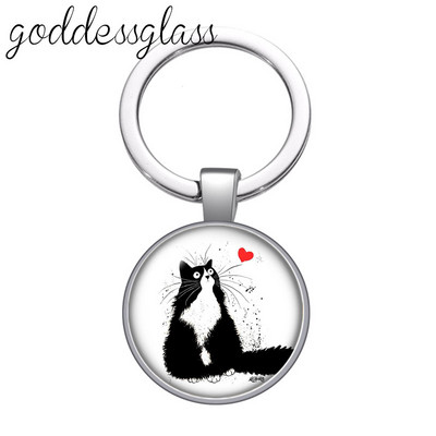 Pictură colorată Pisici Iubesc pisica animal de companie minunat rotund breloc cabochon din sticlă Geantă Breloc mașină Suport inel Brelocuri brelocuri Cadouri