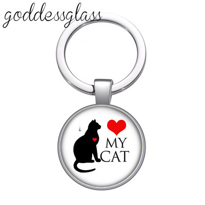 Pictură colorată Pisici Iubesc pisica animal de companie minunat rotund breloc cabochon din sticlă Geantă Breloc mașină Suport inel Brelocuri brelocuri Cadouri