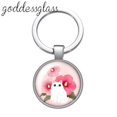 Pictură colorată Pisici Iubesc pisica animal de companie minunat rotund breloc cabochon din sticlă Geantă Breloc mașină Suport inel Brelocuri brelocuri Cadouri