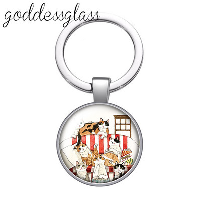 Pictură colorată Pisici Iubesc pisica animal de companie minunat rotund breloc cabochon din sticlă Geantă Breloc mașină Suport inel Brelocuri brelocuri Cadouri