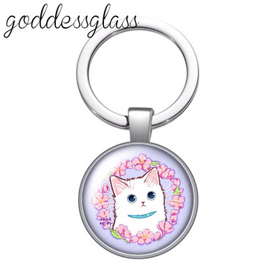 Pictură colorată Pisici Iubesc pisica animal de companie minunat rotund breloc cabochon din sticlă Geantă Breloc mașină Suport inel Brelocuri brelocuri Cadouri