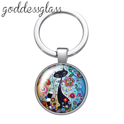 Pictură colorată Pisici Iubesc pisica animal de companie minunat rotund breloc cabochon din sticlă Geantă Breloc mașină Suport inel Brelocuri brelocuri Cadouri