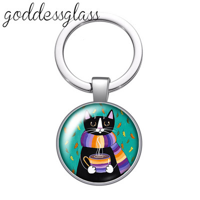 Pictură colorată Pisici Iubesc pisica animal de companie minunat rotund breloc cabochon din sticlă Geantă Breloc mașină Suport inel Brelocuri brelocuri Cadouri