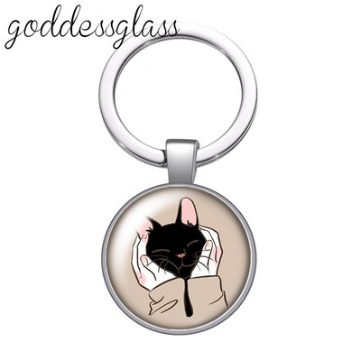 Pictură colorată Pisici Iubesc pisica animal de companie minunat rotund breloc cabochon din sticlă Geantă Breloc mașină Suport inel Brelocuri brelocuri Cadouri