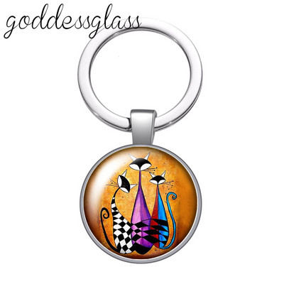 Pictură colorată Pisici Iubesc pisica animal de companie minunat rotund breloc cabochon din sticlă Geantă Breloc mașină Suport inel Brelocuri brelocuri Cadouri