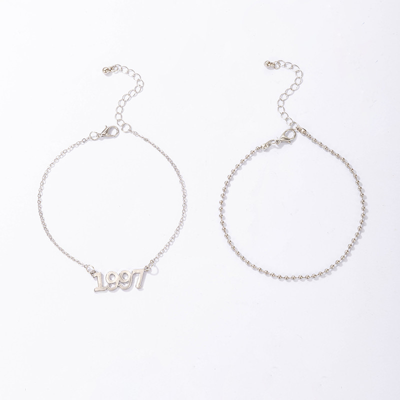 Tocona, simplă, culoare argintie, glezne rotunde cu mărgele pentru femei, litere geometrie, lanțuri pentru picioare, în straturi, bijuterii de modă 2 buc/set 19744