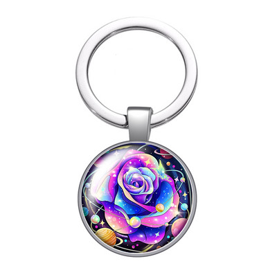 New Beauty Flowers Rózsa Hortenzia Lótuszvirág 25mm üveg cabochon kulcstartó Táska Autós kulcstartó Gyűrűtartó Charms kulcstartó