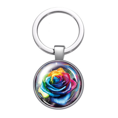 New Beauty Flowers Rózsa Hortenzia Lótuszvirág 25mm üveg cabochon kulcstartó Táska Autós kulcstartó Gyűrűtartó Charms kulcstartó