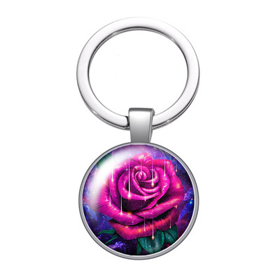 New Beauty Flowers Rózsa Hortenzia Lótuszvirág 25mm üveg cabochon kulcstartó Táska Autós kulcstartó Gyűrűtartó Charms kulcstartó